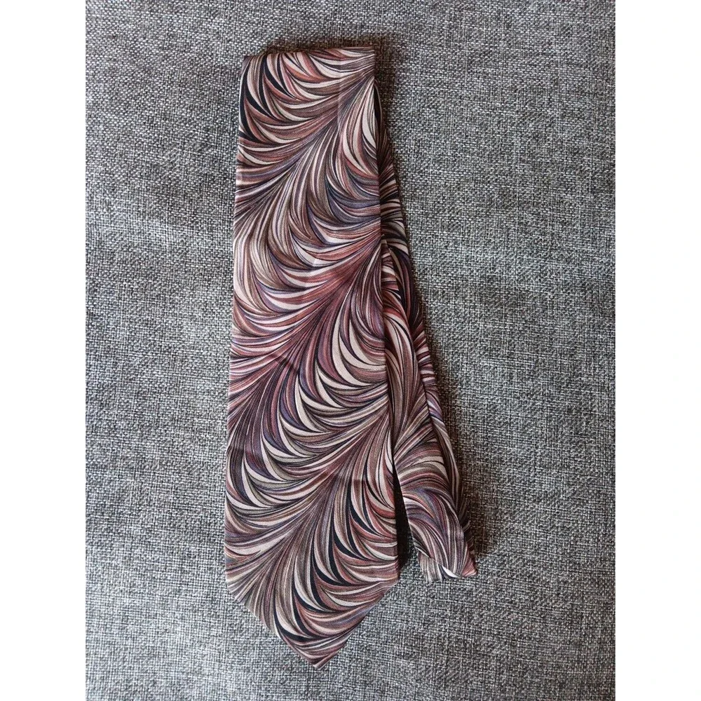 Tie 70s 80s 90s Y2K Hez Roffe Silk Beige Rust Purple Black Rust 4 Wide 56 Long
